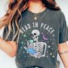 Comfort Colors Read In Peace Shirt and Kids Tshirt: Skeleton Coffee, Bookish Halloween
