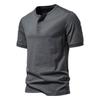 Pánské jednobarevné americké letní jednobarevné tričko Henley s polovičním rukávem - trendy sportovní oblečení pro volný čas