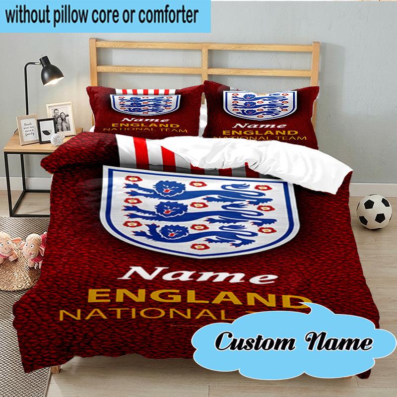 3PCS Custom Name England Football Crest Bedding Set, Including 1pc Duvet Cover And 2pcs Pillowcases, Suitable for dorms and bedrooms Gift