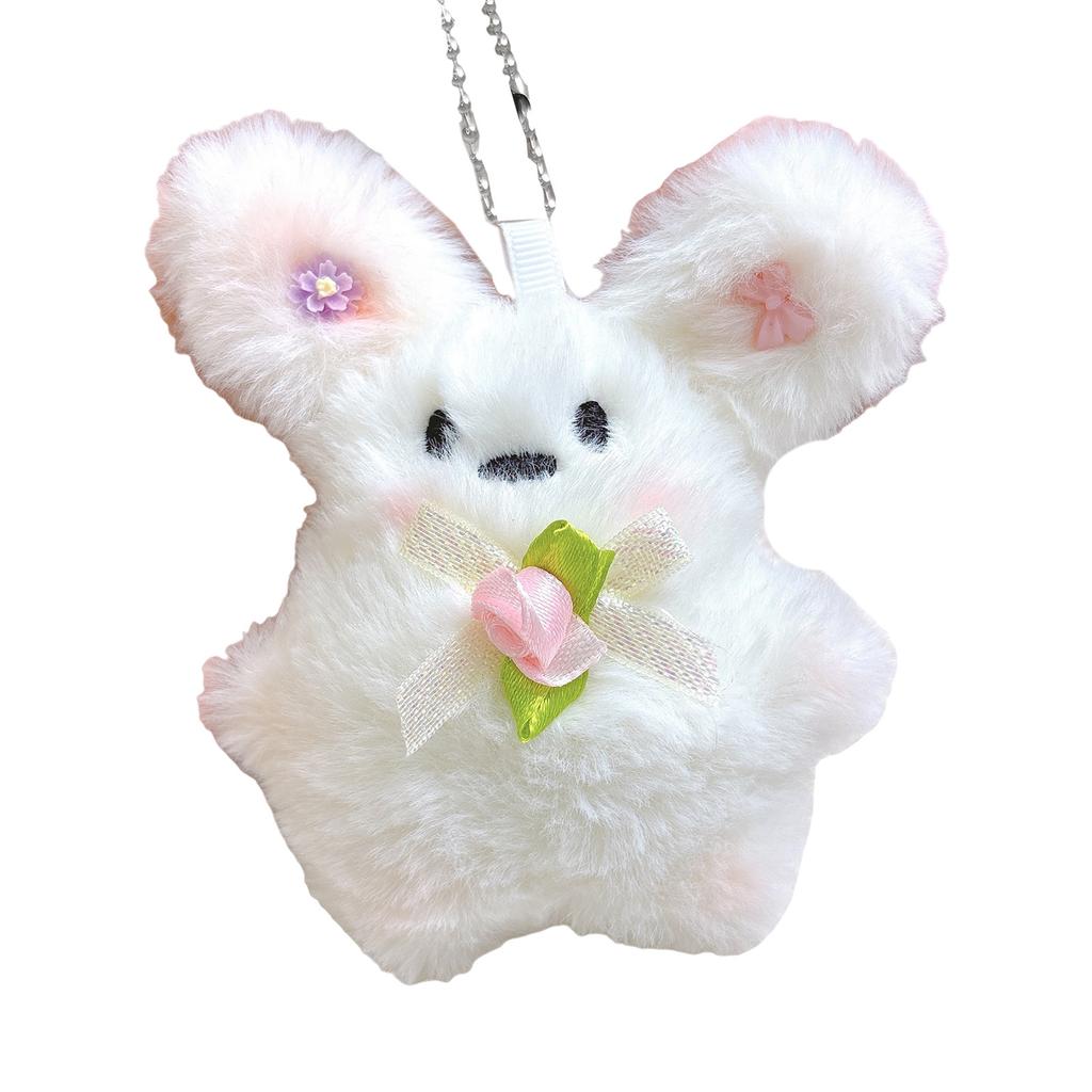 Plush Animal Keychain with Bowknot Soft Keyring Bag Pendant Handbags Decoration Charm for Women Fashion Accessory