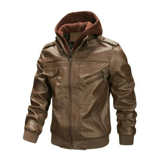 2025 Men's Plus Size PU Washed Leather Hooded Jacket, Two-piece Design.