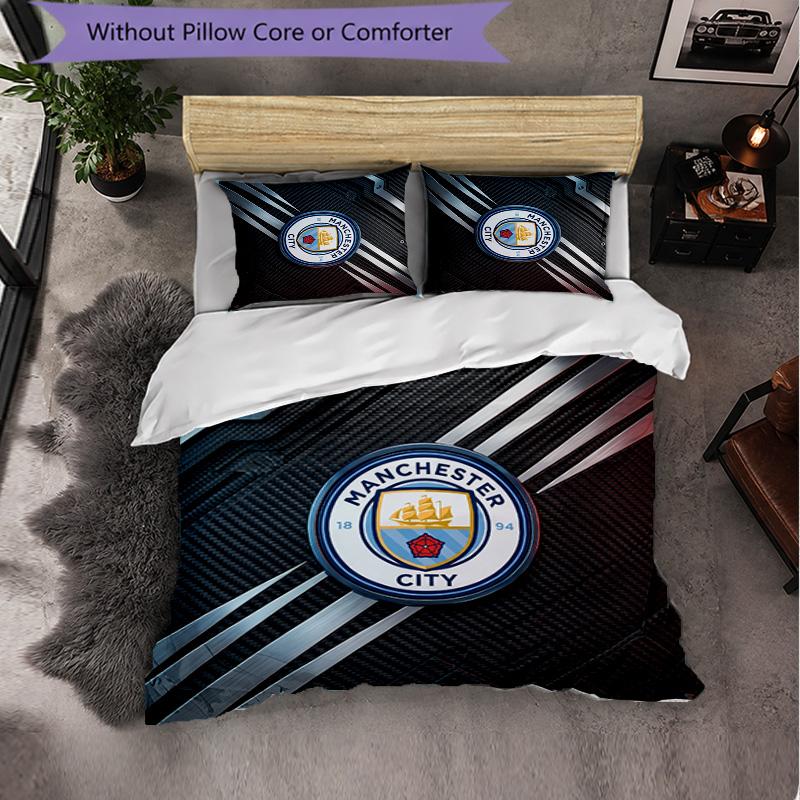Manchester City Pattern 3 Pieces Bedding Set Soft Microfiber Duvet Cover with Pillow Cases for Bedroom