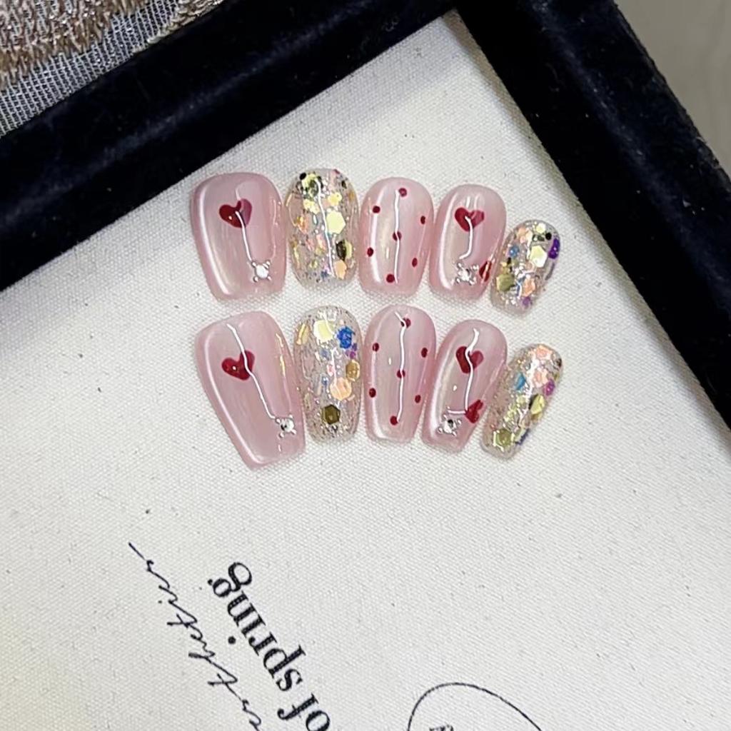 Pure Handmade Phototherapy Wear Nail Tablets Flashing Love Wear Nail Finished Product Reusable Nail Patches