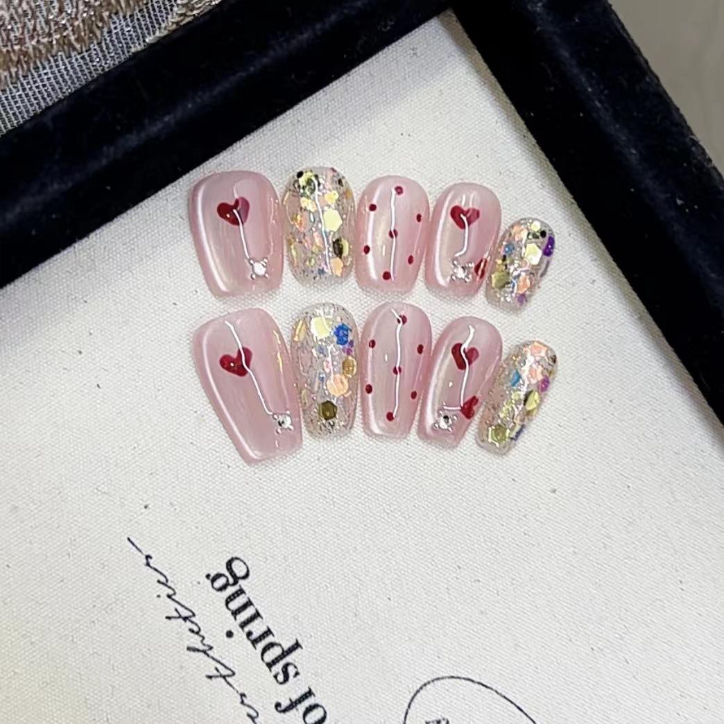 

Pure Handmade Phototherapy Wear Nail Tablets Flashing Love Wear Nail Finished Product Reusable Nail Patches extra small xs