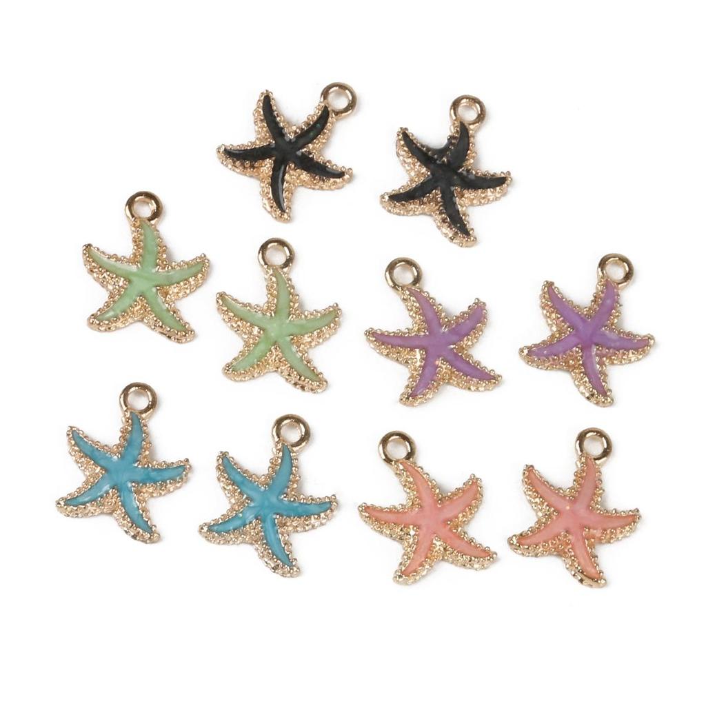 10Pcs 15*19mm Starfish Pearly Luster Drop Oil Alloy Pendants For Jewelry Component Making DIY Necklace Bracelet Earring