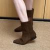 Cowhide version~ 2025 new autumn and winter retro western cowboy boots for women Maillard brown suede flat short boots for women