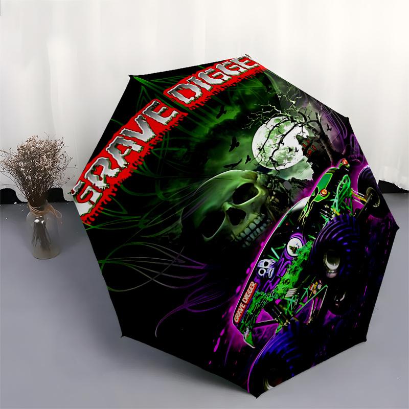 Monster Truck Themed Travel Umbrella 8 Ribs Automatic Opening and Closing, Portable Folding Design, Compact and Stylish Umbrella Suitable fo