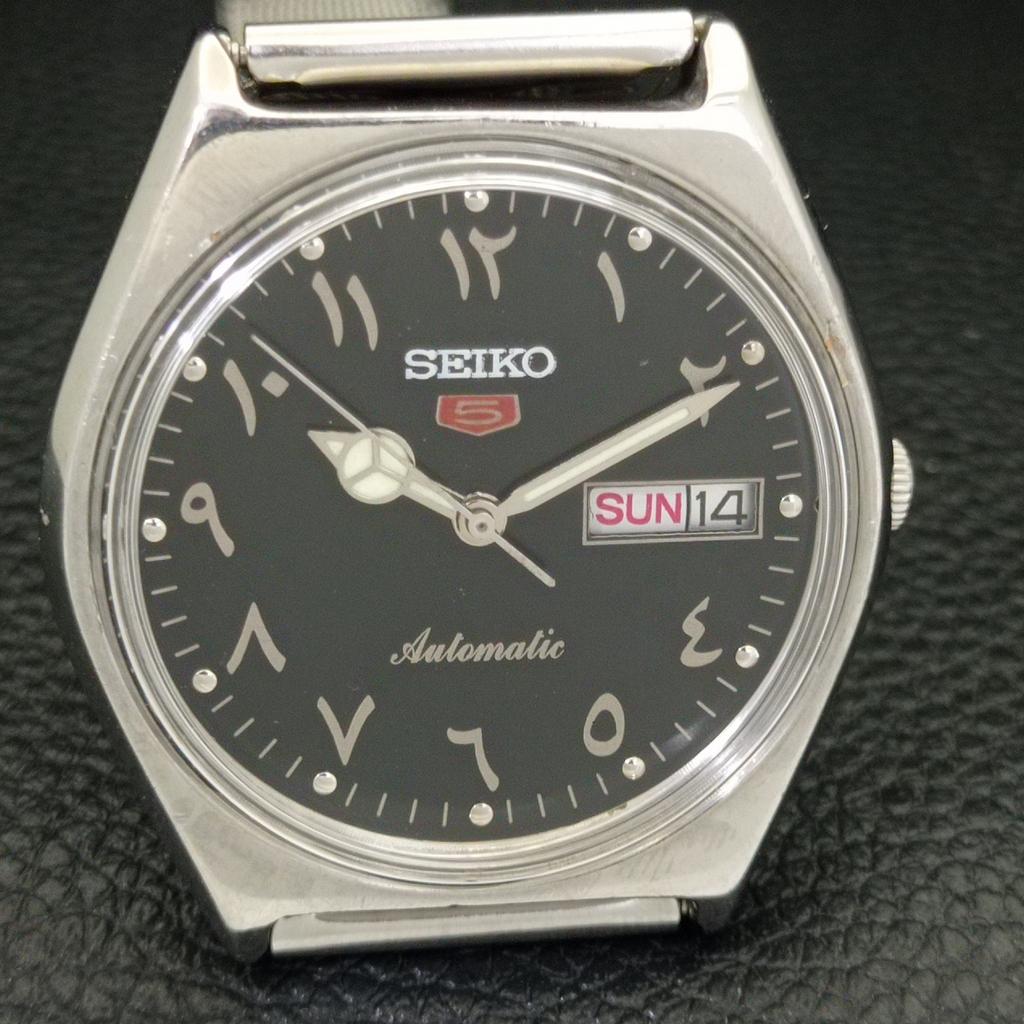 VINTAGE SEIKO 5 AUTOMATIC JAPAN 6309A MENS ARABIC BLACK DIAL WATCH A701319-5 R206a-a701319