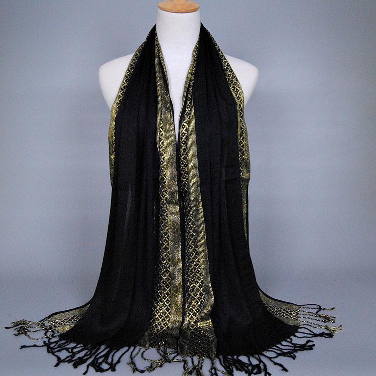 Monochrome Cotton and Linen Tassel Golden Silk Fashion Shawl Spring and Autumn Dual-purpose Scarf Headscarf