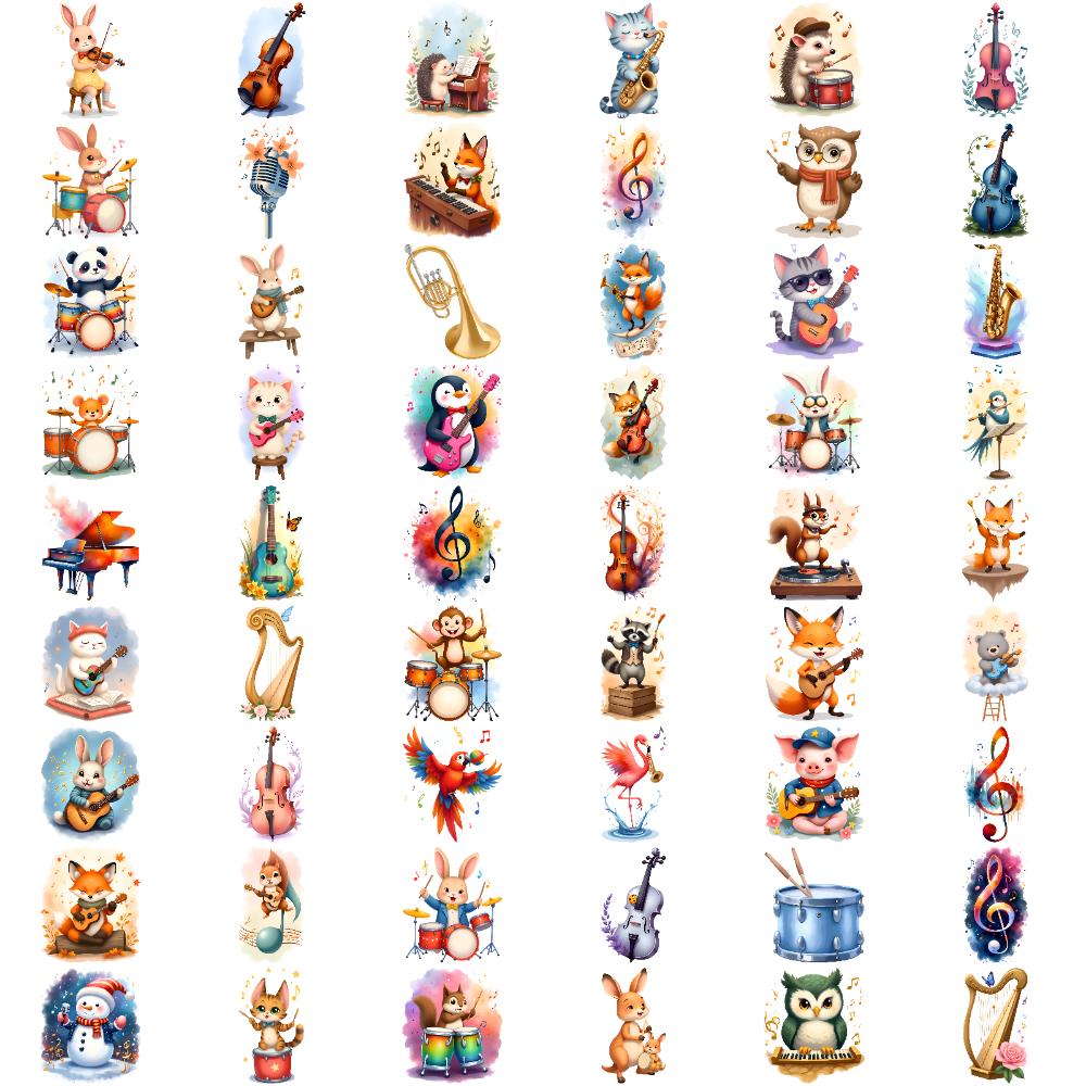 54 шт. Временные татуировки Животные Музыкальные наклейки Временные наклейки-татуировки Наклейки с музыкальными инструментами Мультяшные Для рук Плеч