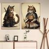 Vintage Japanese Style Samurai Cat Wall Poster Aesthetic Canvas Painting Prints Wall Art For Kids Room Home Room Decor Frameless