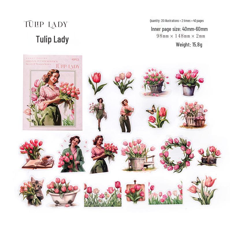 Retro Floral Girl Stickers: Sugar Poetry PET White Ink Pack
