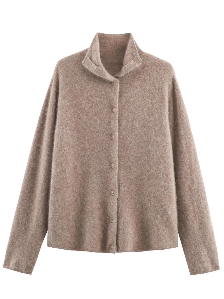 Autumn/Winter Women's French Street Style High Neck Knit Cardigan - Versatile Outerwear