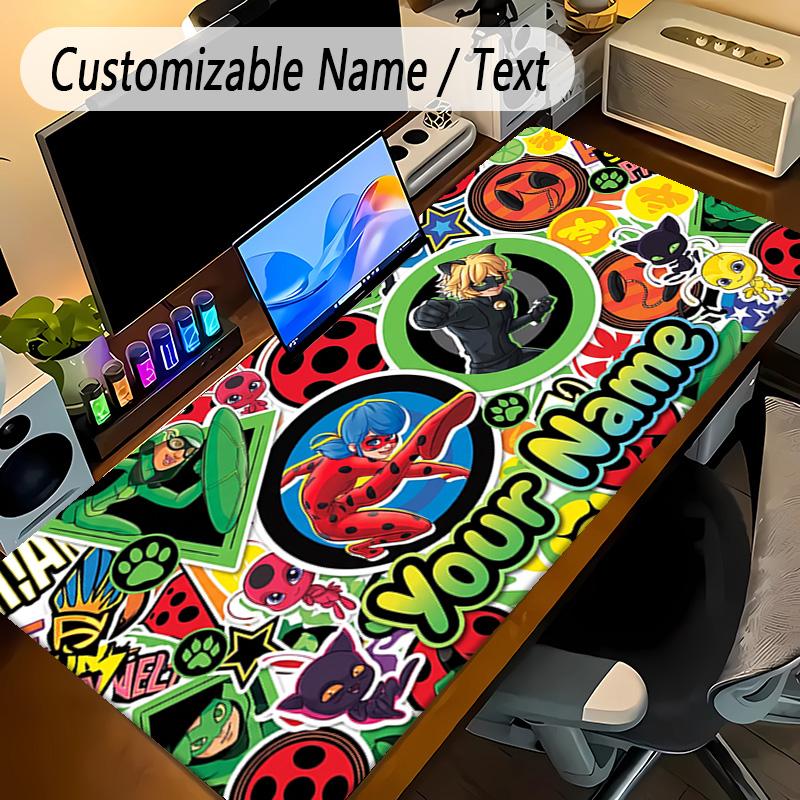 Large Mouse PadMiraculous Ladybug Custom Name Text Personalized Desk Mat Non Slip Gaming Pad