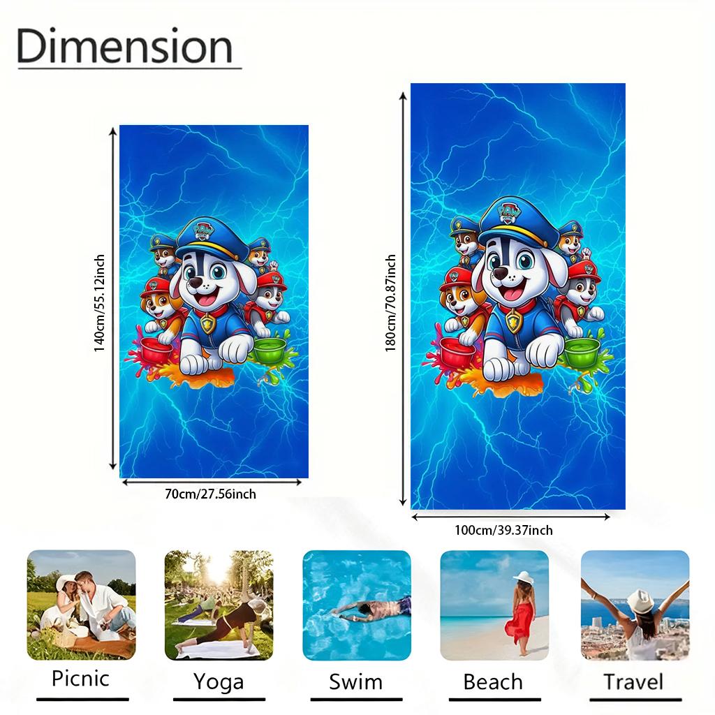 P-PAW P-Patrol Beach Towel, Kids Cartoon Dog Print, Quick Dry Microfiber Bath Towel, Super Absorbent Pool Swim Towel for Boys