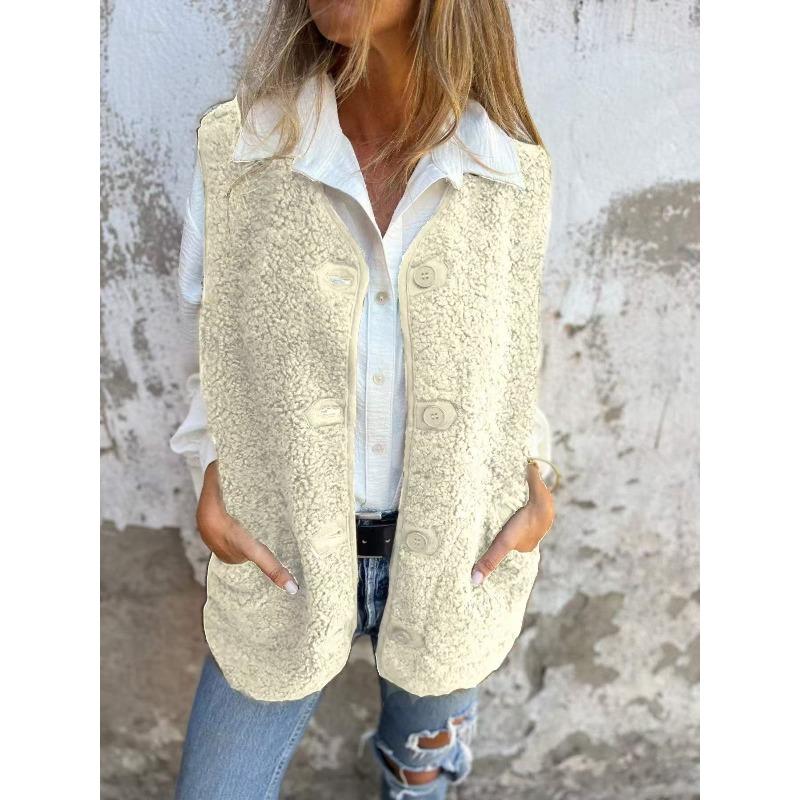 IHUASU Women's Vintage Casual Solid Color Print Spring Autumn SleevelessJackets & Coats Unique Design