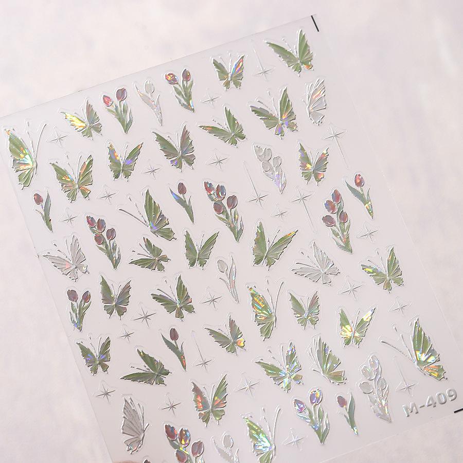 1Pcs 5D Embossed Aurora Butterfly Nail Art Stickers Self Adhesive Decals For Nails Decoration DIY 3D Acrylic Nail Supplies Parts