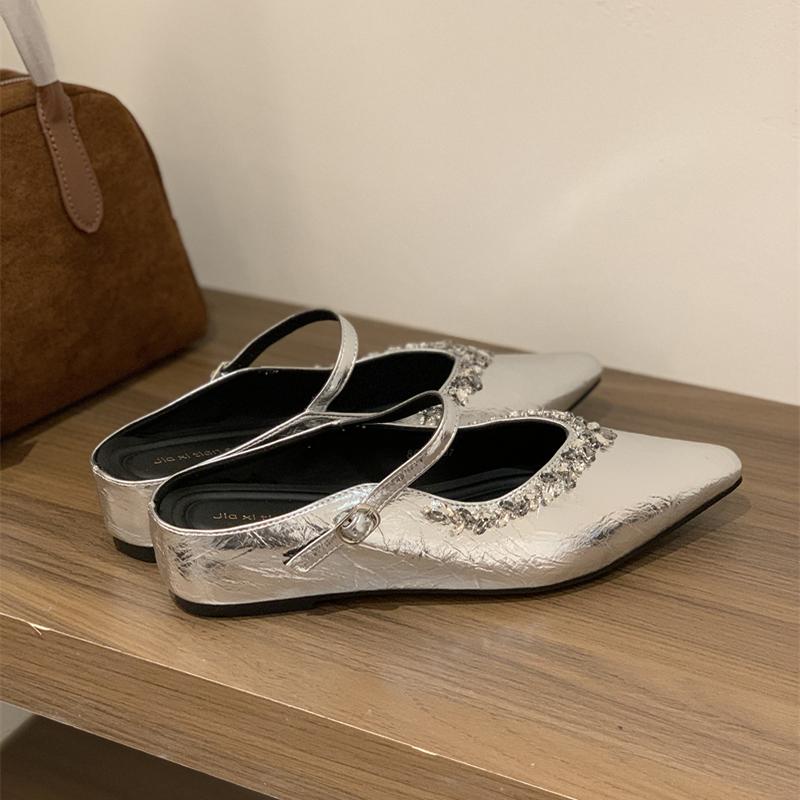 

Summer Internal Elevation Women s Mules Slippers Fashion Crystal Slides Casual Street Style Slingback Shoes 35 серебряный