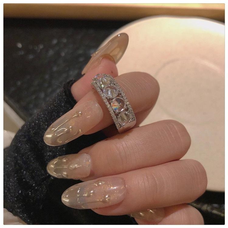 Light luxury fashion high sense pearl zircon copper ring women's design sense retro personality open index finger ring simple