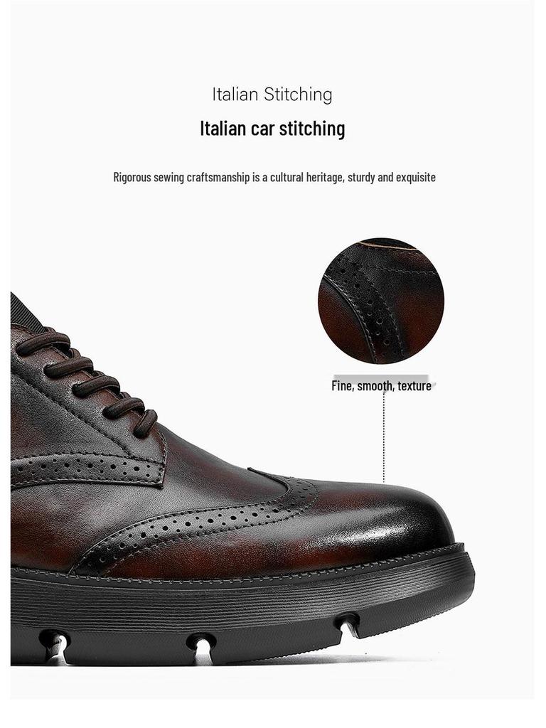 Desai 2025 Men's Height-Increasing Leather Shoes: Versatile, Wear-Resistant, Thick-Soled for Autumn/Winter.
