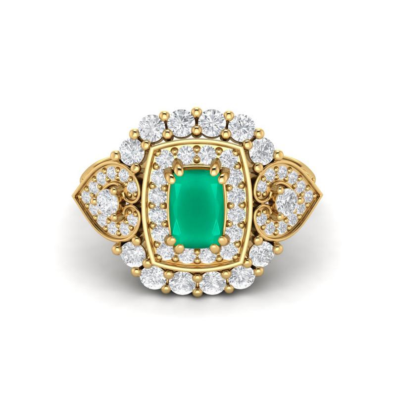 6X4MM Cushion Green Onyx Gemstone 925 Sterling Silver Gold Plated Solitaire Halo Women Engagement Ring