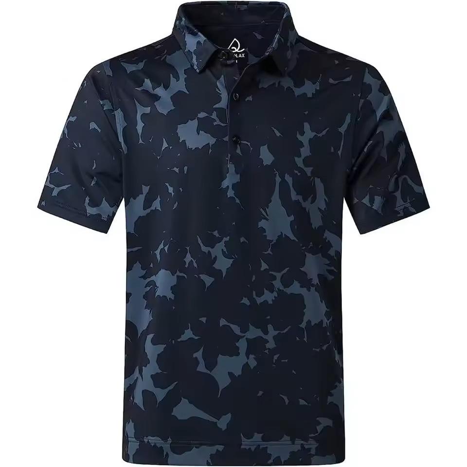 Men's Camouflage Patchwork Short Sleeve Polo, Casual Trendy Top