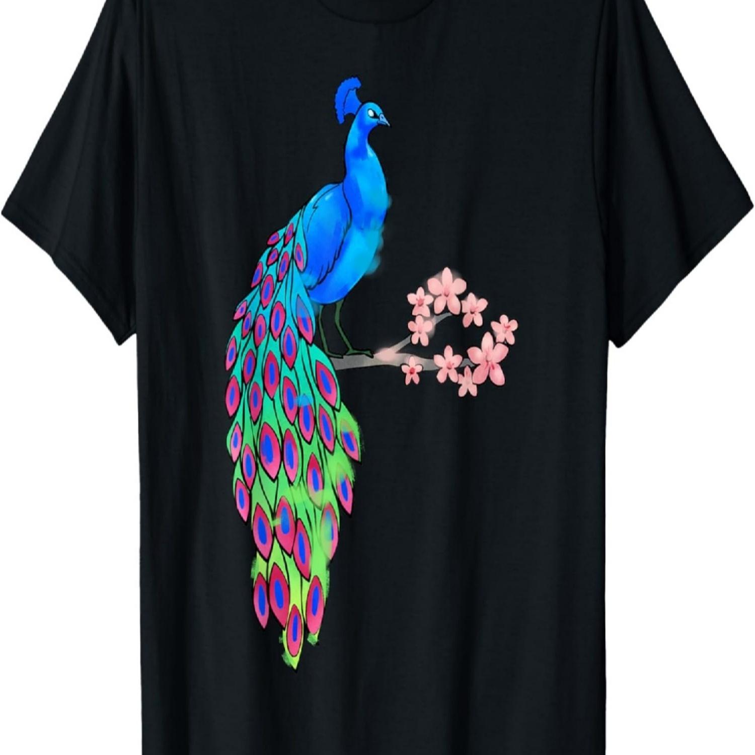 Peacock Cherry Blossom Flower T-Shirt S