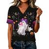 Women's Casual V-Neck Loose Fit Halloween Printed T-Shirt