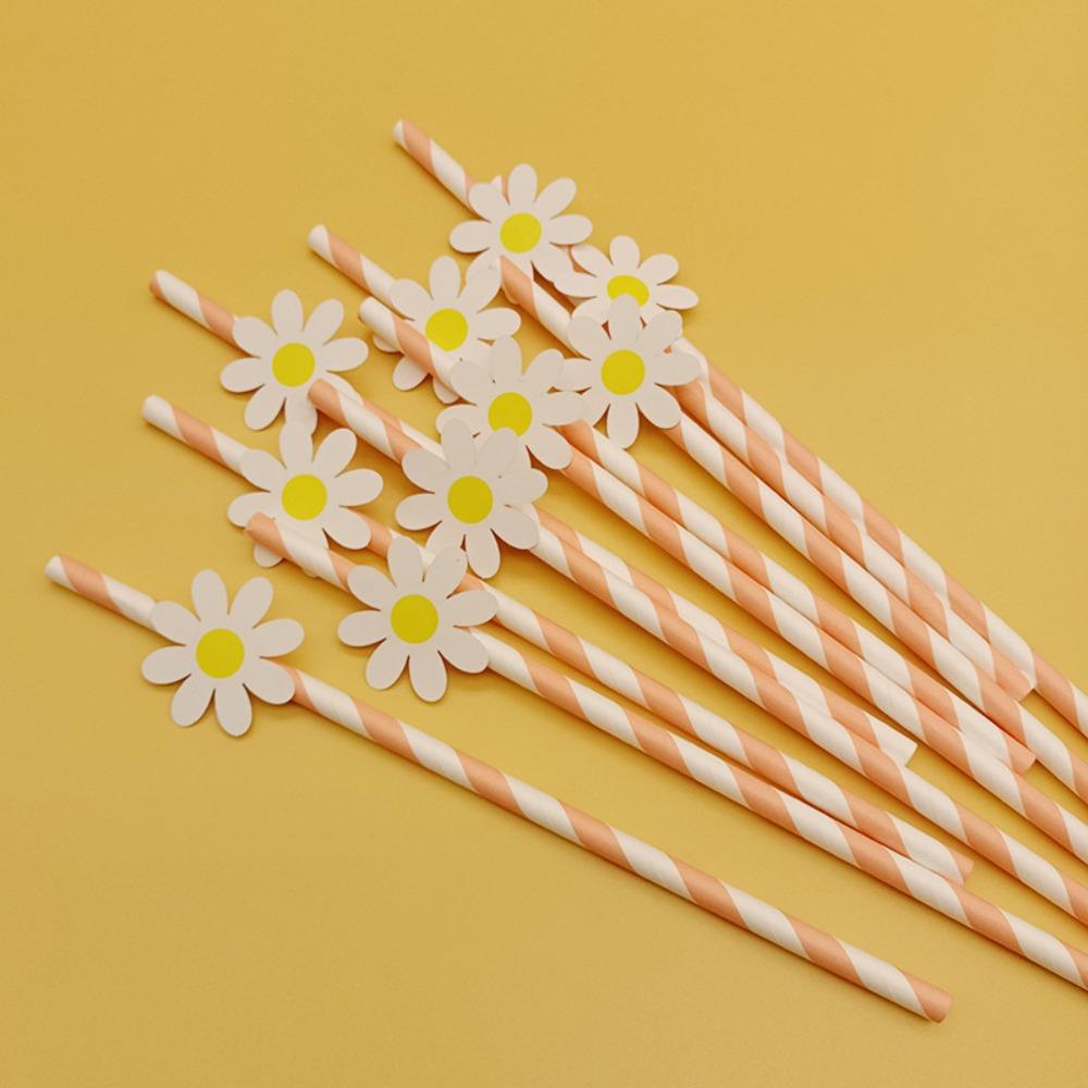 20pcs Eco Friendly Disposable Straws Paper Drinking Straw Party Supplies Daisy Straws  Wedding