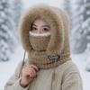 Winter Plush Hat for Women Warm Thick Hood with Scarf Mask Ear Protection Windproof Thermal Cap for Outdoor Cycling Riding