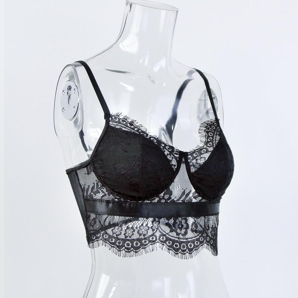 European & American Style Lace Patchwork Camisole for Women - Hot Girl Bare Back Mesh Eyelash 8834