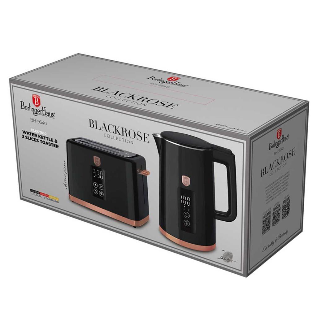 Elektrischer Wasserkocher 1,7L + Digitaler Toaster Berlinger Haus Bh-9540 Black Rose