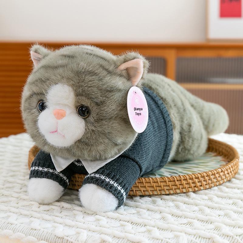 Three-Color Calico Cat Plush Toy - Lying Cat Pillow, Gift for Girls and Sleeping Companion.