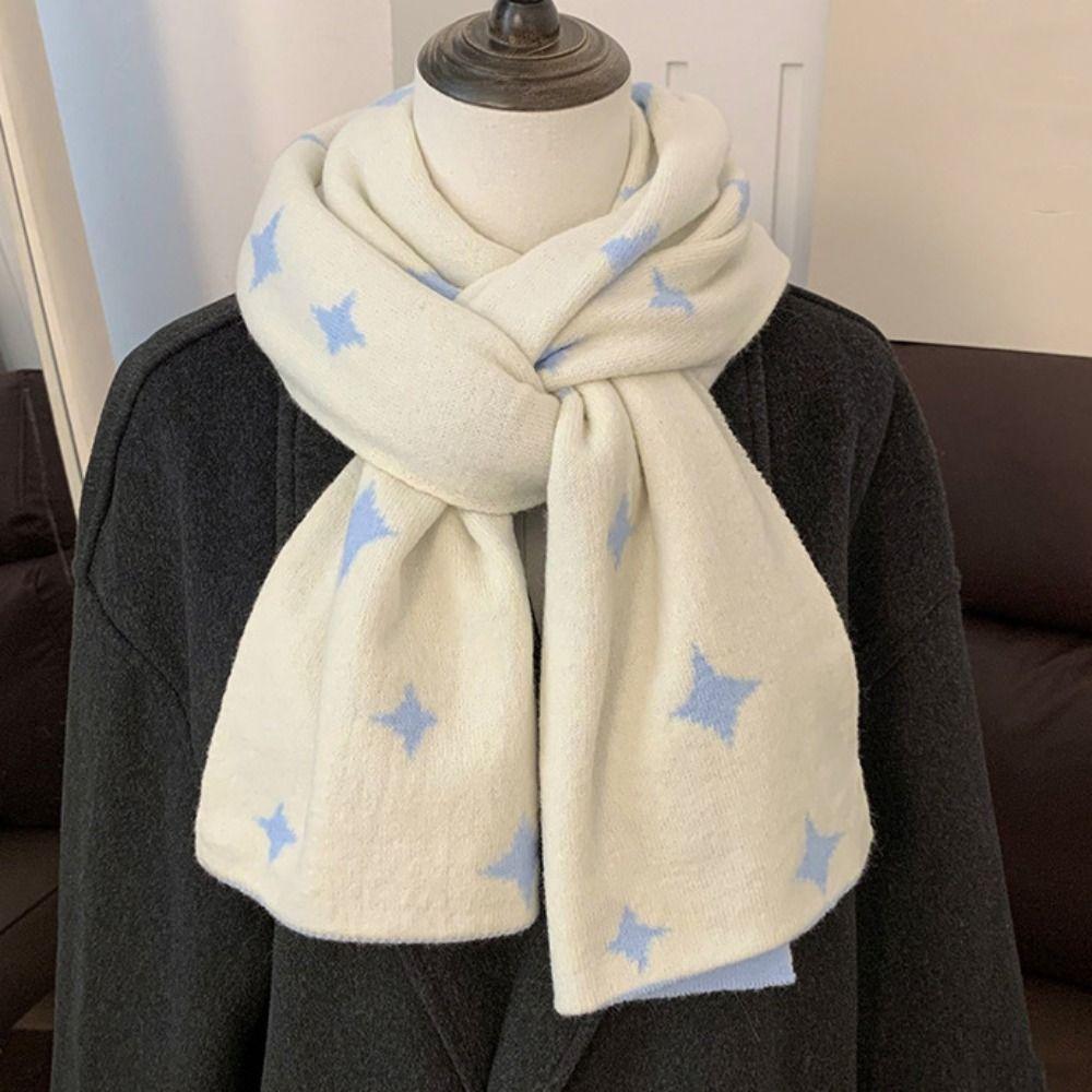 Soft Star Pattern Neckerchief Korean Style Cashmere Knitted Shawl Women Winter Scarf  Autumn Winter