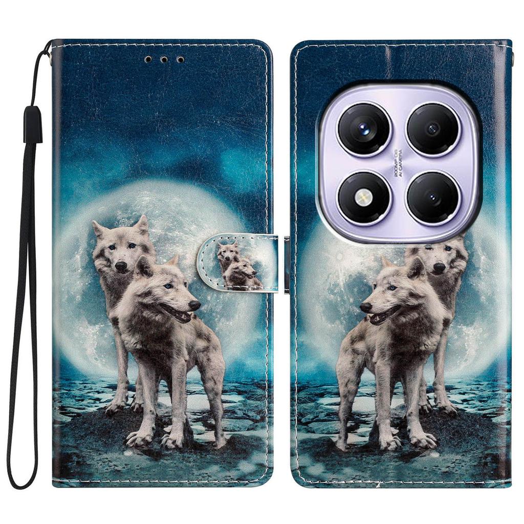 Dla Xiaomi Redmi Note 14 Pro 4G Etui Portfelowe PU Skóra Wzór Nadruk Podstawka Pokrowiec na Telefon ze Smyczą
