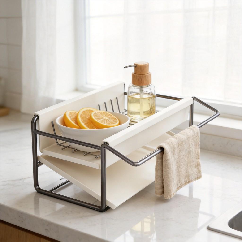 Stainless Steel Kitchen Sink Drain Rack With Water Drainage And No Installation For Home Use