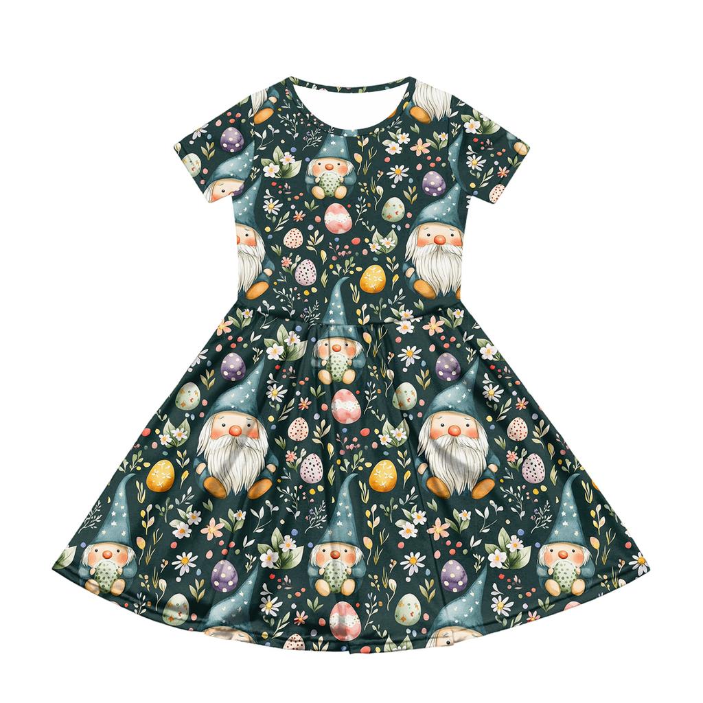 Girl Summer Dress Color & Print Short Sleeve Dress With Pocket Casual Dress Shorts Sleeve Party Dress Easter Day