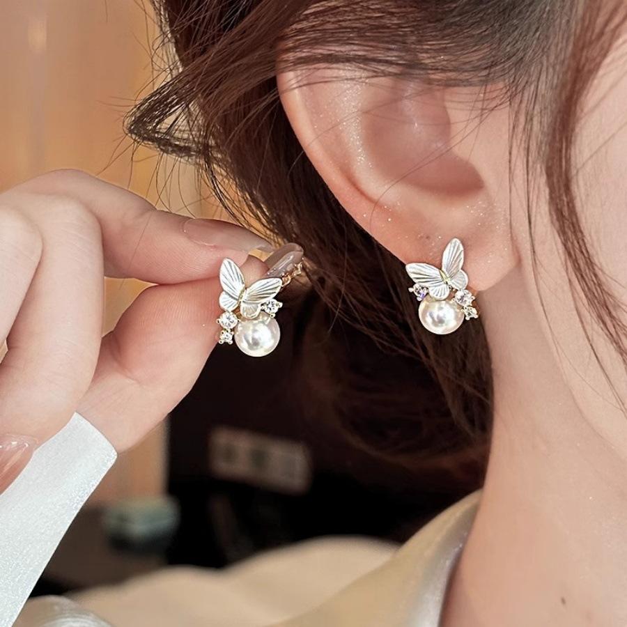 Butterfly Zircon Pearl Stud Earrings 2025 New Earrings and Ear Jewelry