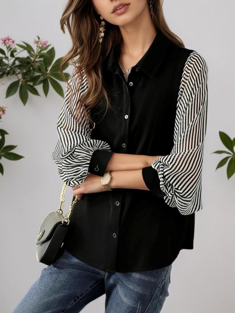 2026 European & American Fashion: Women's Chiffon Velvet Slimming Style Top for Spring/Autumn