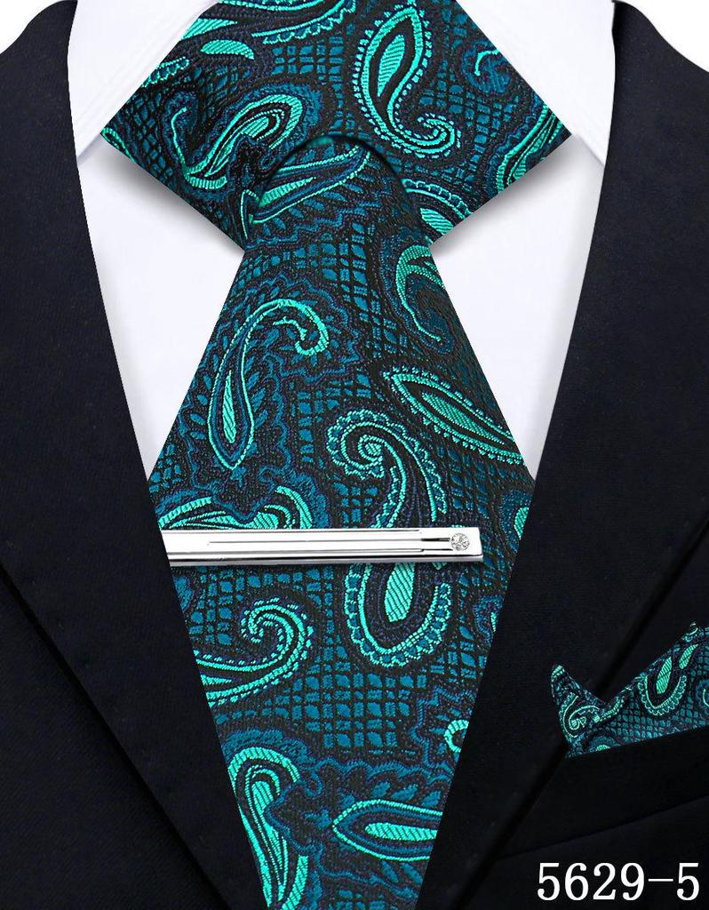 Men's Retro Floral Tie, Pocket Square & Tie Clip Set for Weddings