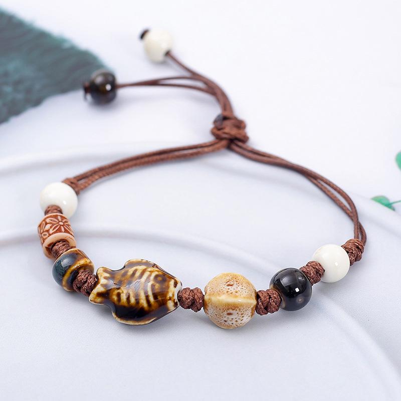 Vintage Star Ceramic Braided Rope Bracelets For Women Girls Sweet Bohemian Style Adjustable Bangles Jewelry Accessories Gifts