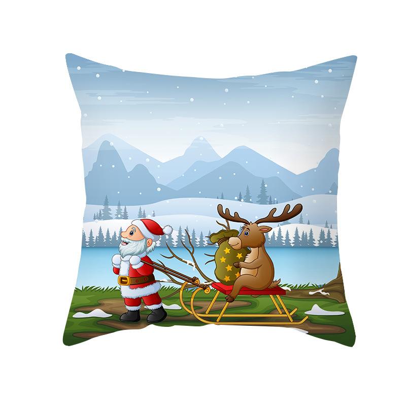 Christmas Cartoon Pillow Cover Living Room Bedroom Sofa Cushion Peach Skin Printed Pillow