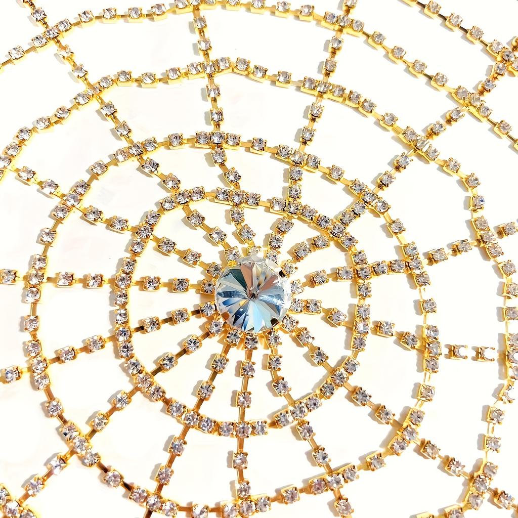 Rhinestone Hair Net Hollow Out Chain Cap Metal Sparkly Tassel Hair Jewelry For Women Girls