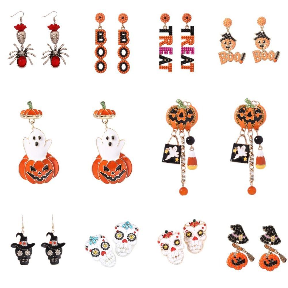 Trick Pumpkin Ear Studs Skull Spider Dangle Earrings Creative Halloween Earrings  Party
