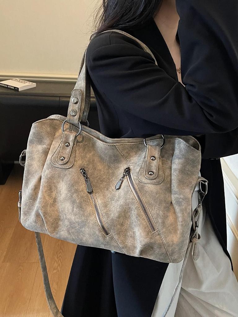 Americká Retro Velkokapacitní Taška Tote - 2025 Matná Jednoramenná Dojížděcí Crossbody Kabelka