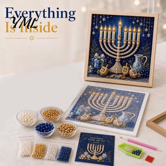 Traditional Ritual Art DIY Hanukkah Pearl Kit, 3D Mosaic Bead Craft Set, Creative Diy Kit for Adults Activity Making Holiday Home Decor Desktop