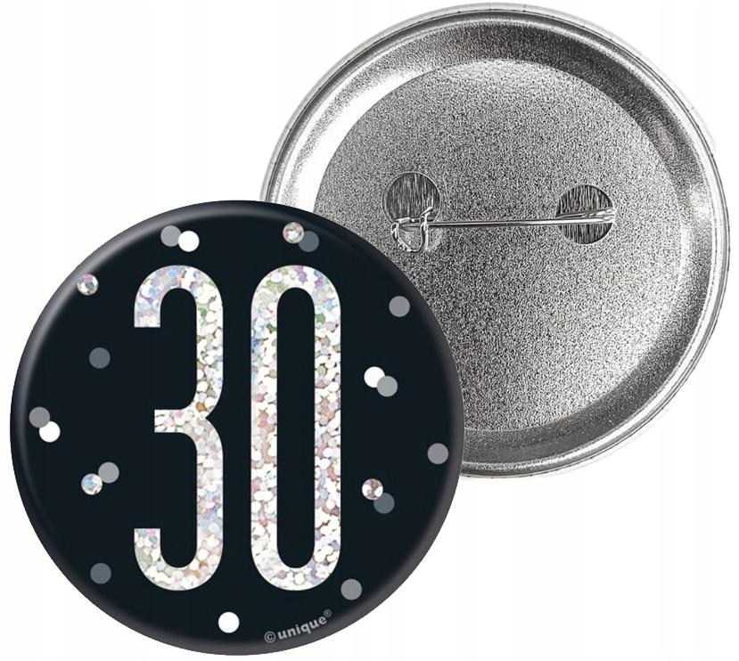Pin Brooch Badge Metal 30th Birthday Black Shiny Holo