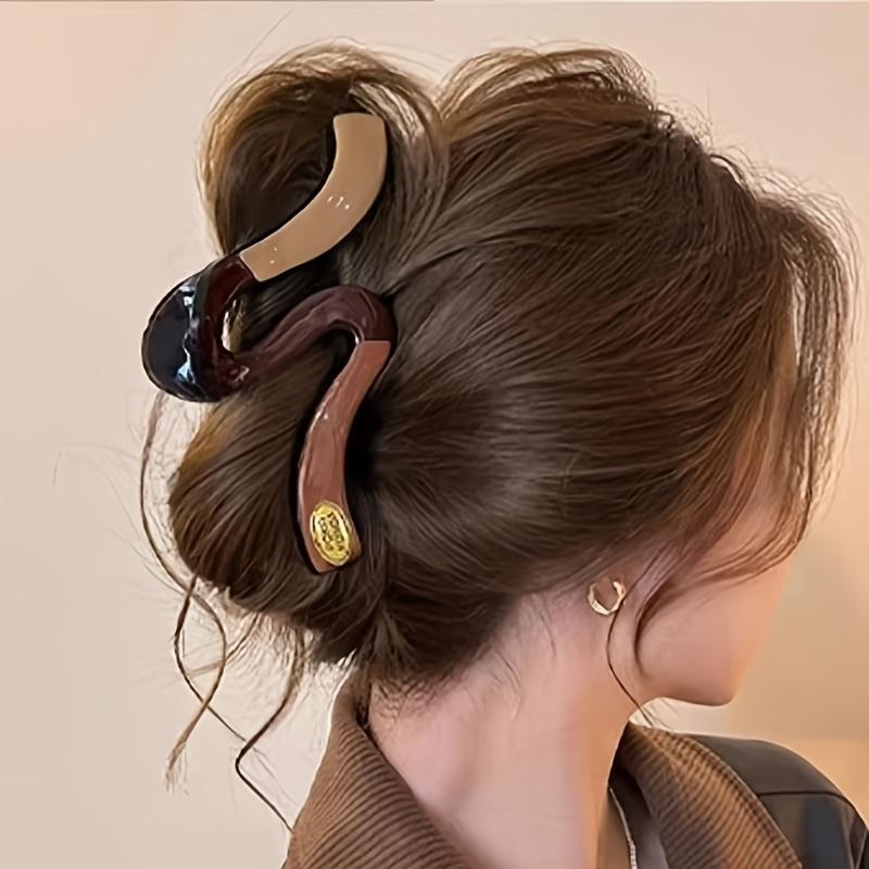 4pcs Wave Color Block Large Hair Clips with Shark Clip Design, Premium Back-of-Head Hair Accessories for Women