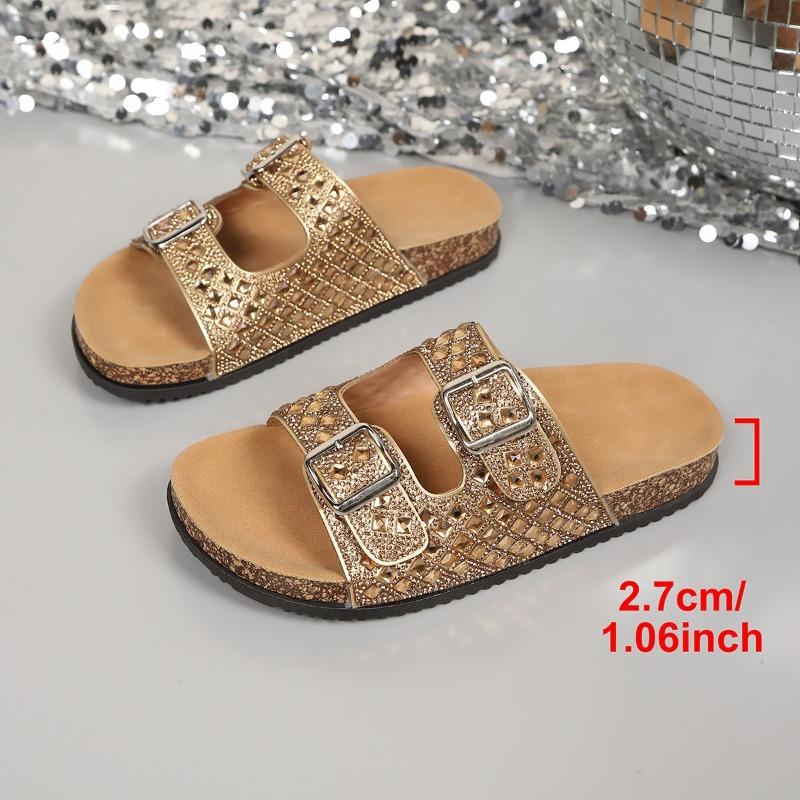 Women S Flat Beach Slippers With Double Buckle Large Size Casual Summer