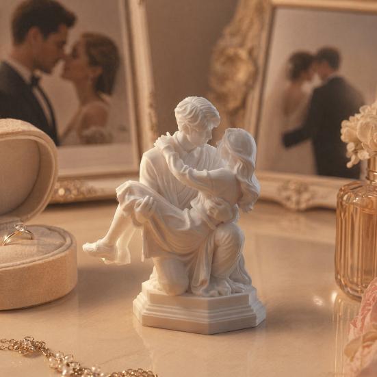 3D Printed Couple Sculpture, Kneeling Princess Carry Figurine, Romantic Art Resin Desk Decor, Unique Anniversary Birthday Gift for Couples, Fitness